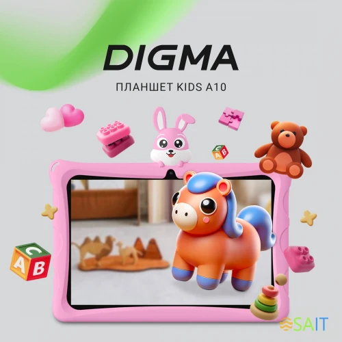 Планшет Digma Kids A10 SC9863A (1.6) 8C RAM2Gb ROM32Gb 10.1" IPS 1280x800 4G 1Sim Android 11.0 Go розовый 2Mpix 0.3Mpix BT WiFi microSD 128Gb GPRS EDGE 5000mAh 6hr 24hrs