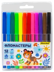 Фломастеры Silwerhof Веселые друзья 7.5мм 125мм круг. Вентилируемый 12цв. пакет с европодвесом