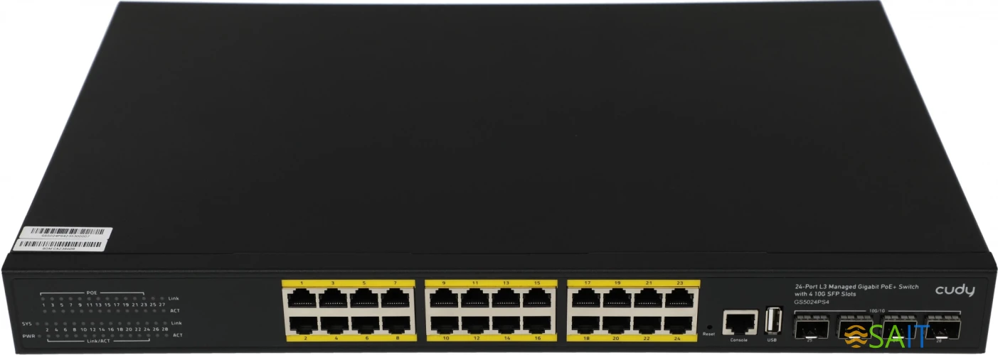 Коммутатор Cudy GS5024PS4-400W (L3) 24x1Гбит/с 4SFP+ 24PoE+ 400W управляемый