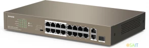 Коммутатор Tenda TEF1118P-16-150W (L2) 16x100Мбит/с 2x1Гбит/с 1SFP 16PoE 130W неуправляемый