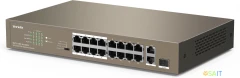 Коммутатор Tenda TEF1118P-16-150W (L2) 16x100Мбит/с 2x1Гбит/с 1SFP 16PoE 130W неуправляемый