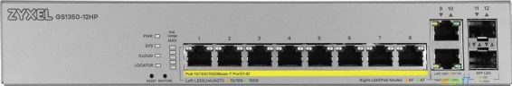 Коммутатор Zyxel GS1350-12HP-EU0101F (L2) 10x1Гбит/с 2SFP 8PoE+ 130W управляемый