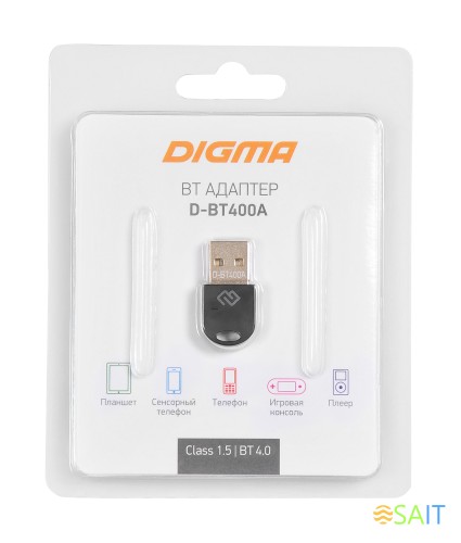 Адаптер USB Digma D-BT400A BT4.0+EDR class 1.5 20м черный