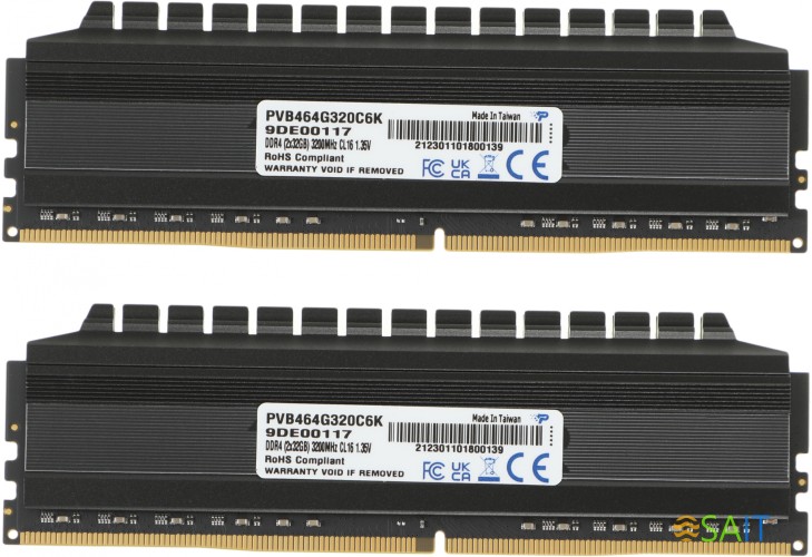 Память DDR4 2x32Gb 3200MHz Patriot PVB464G320C6K Viper 4 Blackout RTL Gaming PC4-25600 CL16 DIMM 288-pin 1.35В kit с радиатором Ret