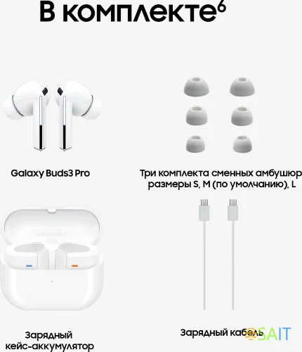 Гарнитура внутриканальные Samsung Galaxy Buds 3 Pro белый беспроводные bluetooth в ушной раковине (SM-R630NZWACIS)