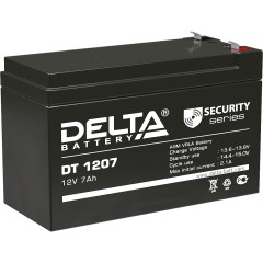 Батарея DELTA серия DT, DT 1207, напряжение 12В, емкость 7Ач (разряд 20 часов),  макс. ток разряда (5 сек.) 108А, макс. ток заряда 2.1А, свинцово-кислотная типа AGM, клеммы F1, ДxШxВ 151х65х95мм., вес 2.05кг., срок службы 5 лет. Delta DT 1207 (12V / 7Ah)
