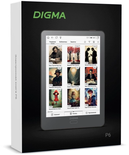 Электронная книга Digma P6 6" E-Ink Kaleido 1072x1448 Touch Screen 1.8Ghz 3072/32Gb/SD/microSDHC темно-серый