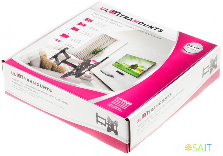 Кронштейн для телевизора Ultramounts UM900 черный 23"-43" макс.30кг настенный поворотно-выдвижной и наклонный