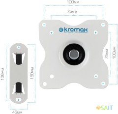Кронштейн для телевизора Kromax DIX-15W белый 15"-28" макс.30кг настенный поворот и наклон