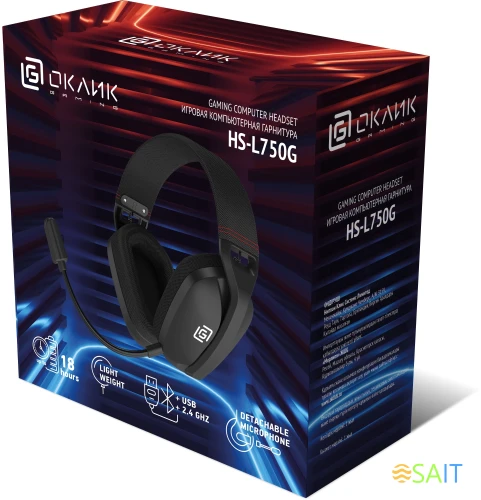 Наушники с микрофоном Оклик HS-L750G черный 1.5м накладные BT/Radio/3.5mm оголовье (2007557)