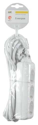 Сетевой удлинитель IEK У03К 5м (3 розетки) белый (пакет ПЭ)