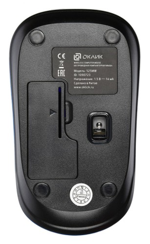 Мышь Оклик 525MW черный/синий оптическая 1000dpi беспров. USB для ноутбука 3but (1090723)