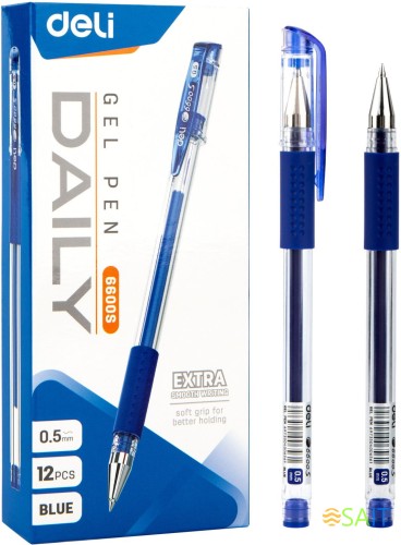 Ручка гелев. Deli Daily E6600SBlue прозрачный d=0.5мм син. черн. резин. манжета