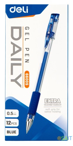 Ручка гелев. Deli Daily E6600SBlue прозрачный d=0.5мм син. черн. резин. манжета