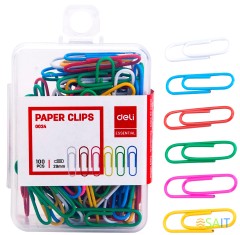 Скрепки Deli E0024 пластиковая оболочка 29мм ассорти (упак.:100шт) пластиковая коробка