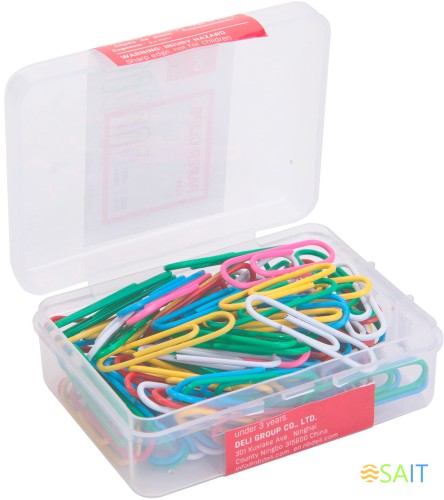 Скрепки Deli E0024 пластиковая оболочка 29мм ассорти (упак.:100шт) пластиковая коробка
