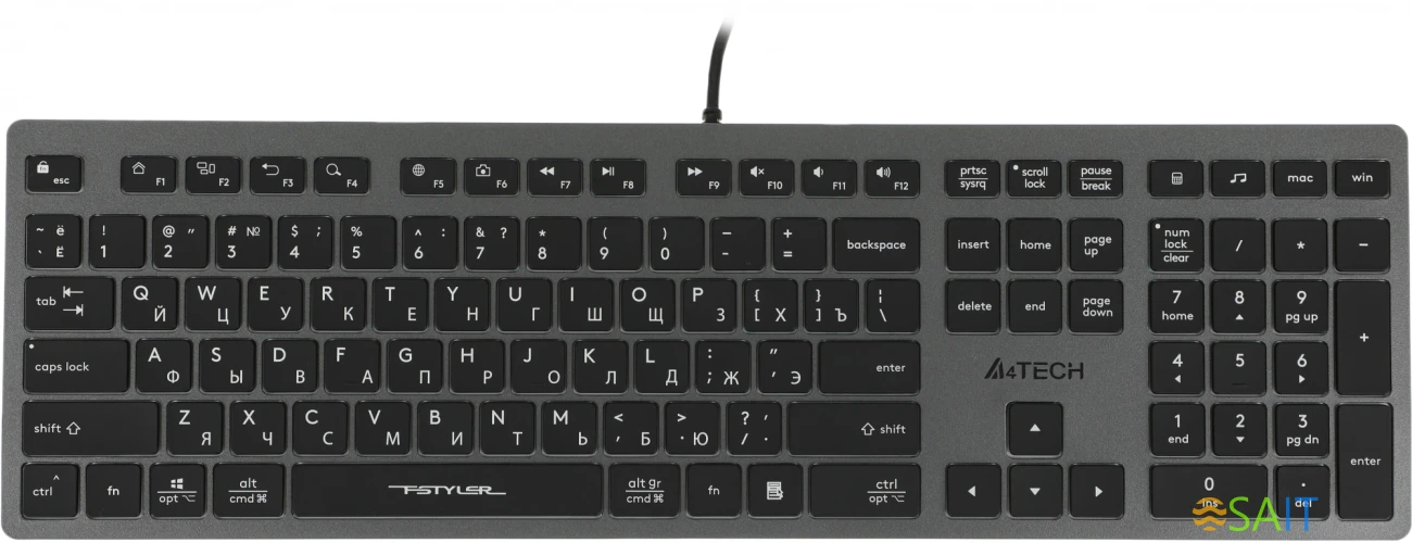 Клавиатура A4Tech Fstyler FX60H серый USB slim LED (FX60H GREY/WHITE)