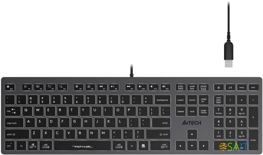 Клавиатура A4Tech Fstyler FX60H серый USB slim LED (FX60H GREY/WHITE)