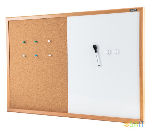 Доска комбинированная Deli 8753 пробка/лак желтый 60x90см деревянная рама