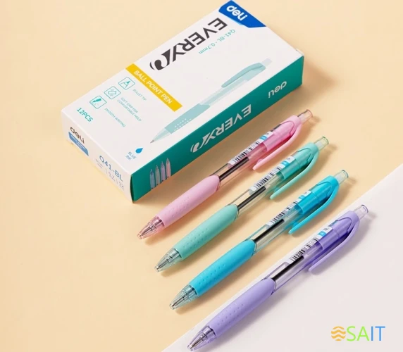 Ручка шариков. автоматическая Deli Every EQ41-BL прозрачный/ассорти d=0.7мм син. черн. кругл. резин. манжета