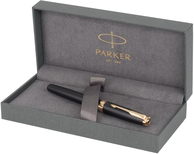 Ручка перьев. Parker Sonnet Core F528 (1931516) Matte Black GT F сталь нержавеющая подар.кор.