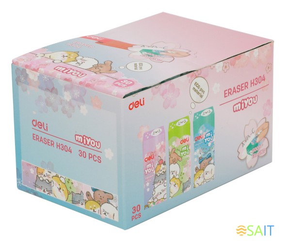 Ластик Deli EH304 прямоугольный 60x24x12мм ассорти индивидуальная картонная упаковка