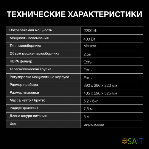 Пылесос Hyundai HYV-B4990 2220Вт бирюзовый/черный (в компл.:1мешок)