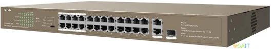 Коммутатор Tenda TEF1126P-24-250W (L2) 24x100Мбит/с 2x1Гбит/с 1SFP 24PoE 230W неуправляемый