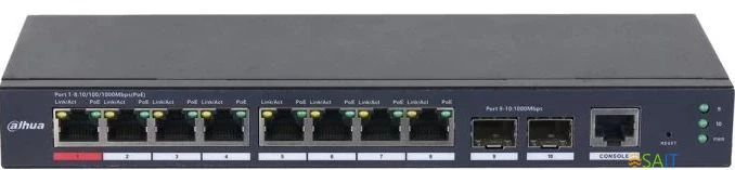 Коммутатор Dahua DH-S4210-8GT-110 (L2) 10x1Гбит/с 2SFP 8PoE 110W управляемый