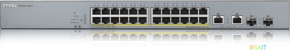 Коммутатор Zyxel GS1350-26HP-EU0101F (L2) 24x1Гбит/с 2xКомбо(1000BASE-T/SFP) 24PoE+ 375W управляемый