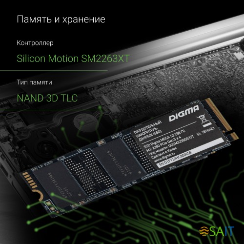 Накопитель SSD Digma PCIe 3.0 x4 256GB DGSM3256GS33T Mega S3 M.2 2280