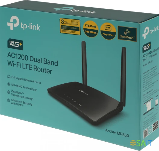 Роутер беспроводной TP-Link Archer MR550 AC1200 10/100/1000BASE-TX/4G cat.6 черный