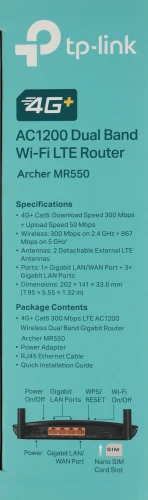 Роутер беспроводной TP-Link Archer MR550 AC1200 10/100/1000BASE-TX/4G cat.6 черный
