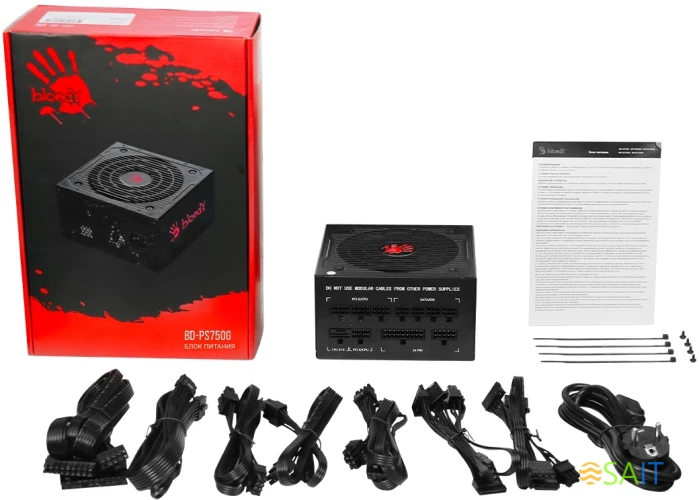 Блок питания Bloody ATX 750W BD-PS750G 80+ gold (20+4pin) APFC 120mm fan 6xSATA Cab Manag RTL
