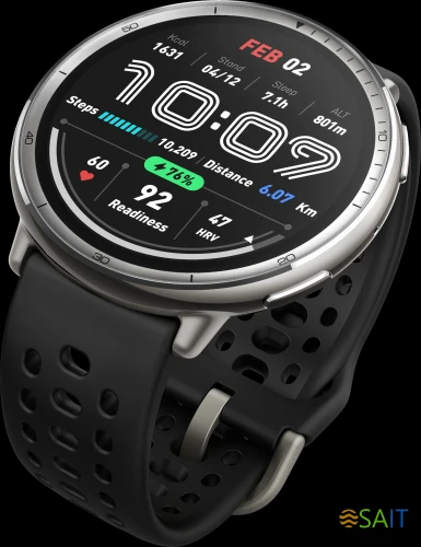 Смарт-часы Amazfit Active 2R A2437 43.9мм 1.32" AMOLED корп.серебристый рем.черный разм.брасл.:135-195мм (6970100377712)