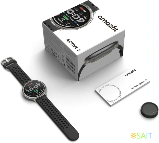 Смарт-часы Amazfit Active 2R A2437 43.9мм 1.32" AMOLED корп.серебристый рем.черный разм.брасл.:135-195мм (6970100377712)