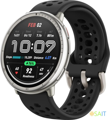 Смарт-часы Amazfit Active 2R A2437 43.9мм 1.32" AMOLED корп.серебристый рем.черный разм.брасл.:135-195мм (6970100377712)