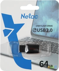 Флеш Диск Netac 64Gb U197 NT03U197N-064G-20BK USB2.0 черный/красный