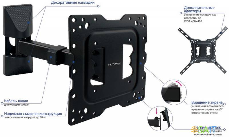 Кронштейн для телевизора Kromax DIX-17 черный 22"-55" макс.30кг настенный поворот и наклон