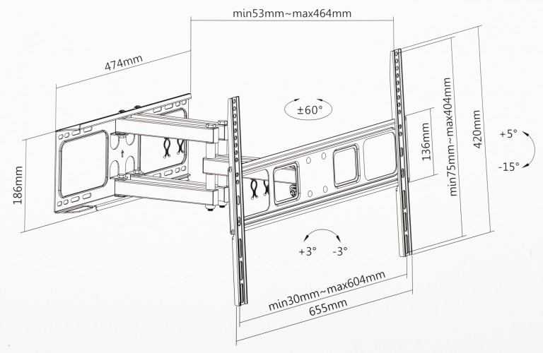 Кронштейн для телевизора Ultramounts UM873 черный 37"-70" макс.40кг настенный поворотно-выдвижной и наклонный