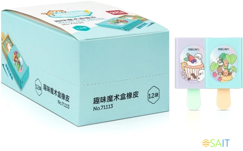 Ластик Deli 71113 мороженое 67x35x18мм ПВХ ассорти