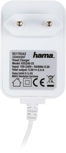Сетевое зар./устр. Hama H-178342 2.4A для Apple белый (00178342)