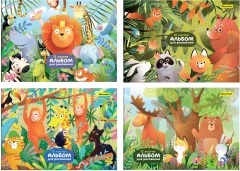 Альбом для рисования Silwerhof 12л. A4 Джунгли 4диз. мел.картон скрепка (упак.:4шт)