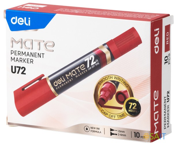 Маркер перманентный Deli EU72-RD двойной пиш. наконечник 1-5мм красный