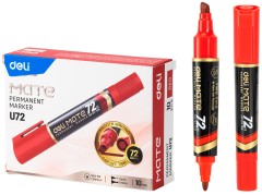 Маркер перманентный Deli EU72-RD двойной пиш. наконечник 1-5мм красный