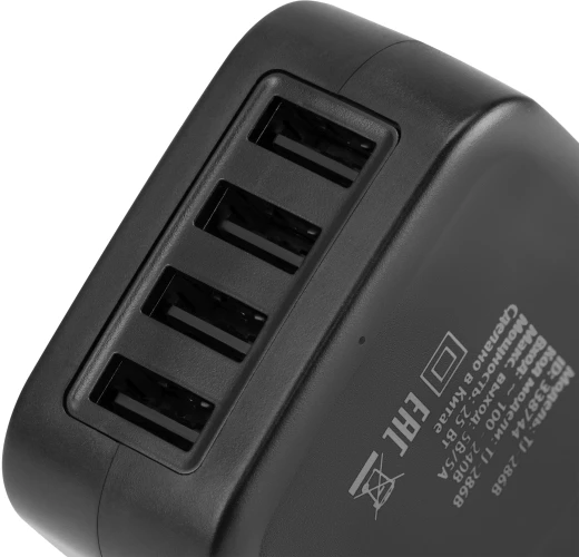 Сетевое зар./устр. Buro TJ-286B Smart 25W 5A 4xUSB универсальное черный (TJ-286B)