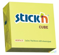 Блок самоклеящийся бумажный Stick`n 21010 76x76мм 400лист. 70г/м2 неон желтый