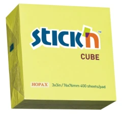 Блок самоклеящийся бумажный Stick`n 21010 76x76мм 400лист. 70г/м2 неон желтый