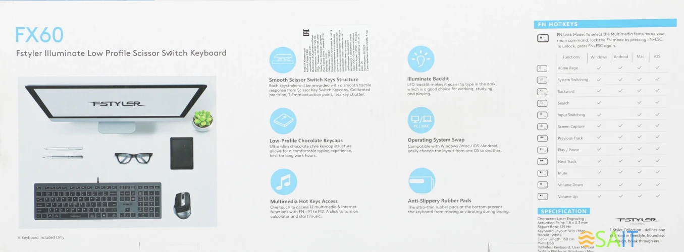 Клавиатура A4Tech Fstyler FX60 серый USB slim LED (FX60 GREY / WHITE)