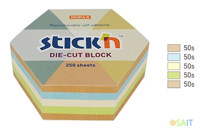Блок самоклеящийся бумажный Stick`n 21828 61x70мм 250лист. пастель+крафт ассорти "гексагон"